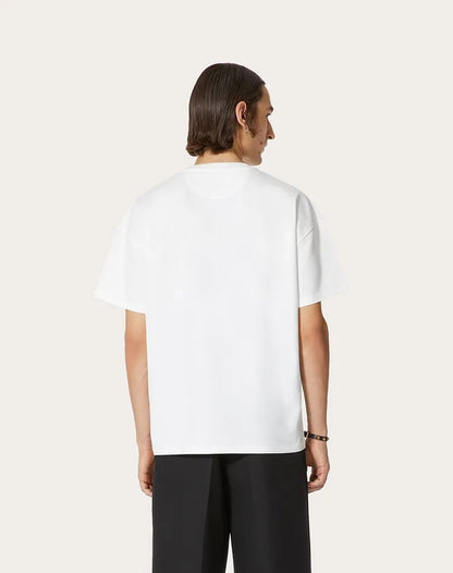 VLTN WHITE COTTON T-SHIRT WITH VLTN PRINT - Styledistrict