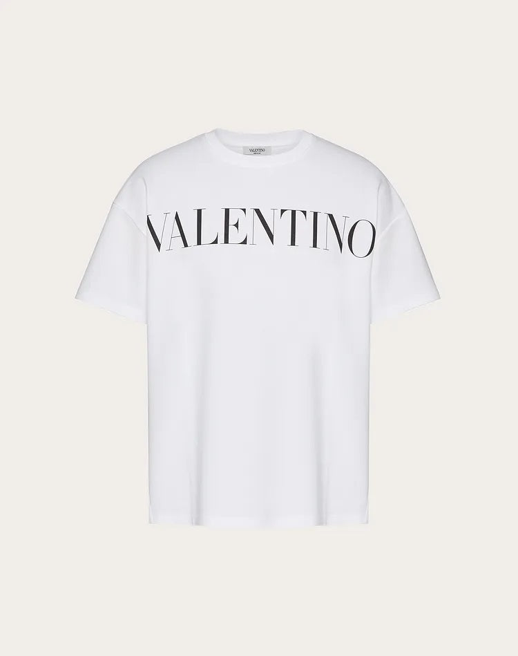 VLTN WHITE COTTON T-SHIRT WITH VLTN PRINT - Styledistrict