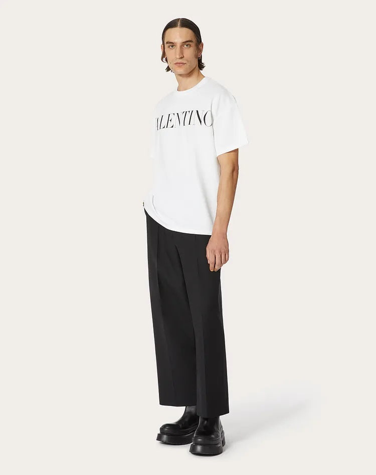 VLTN WHITE COTTON T-SHIRT WITH VLTN PRINT - Styledistrict